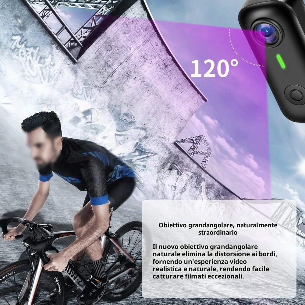 Whychstore Action Camera magnetica compatta, 360° magnetica Pocket Thumb Cam, registrazione WiFi 2K, per registrazione, attività all'aperto, passeggiate (nero)