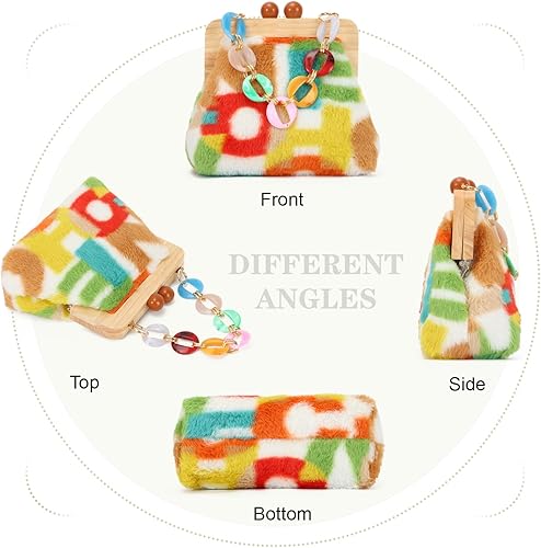 Miniatura 2 de Bolso de hombro de felpa de moda para mujer, bolso de noche con cierre de beso, suave y esponjoso, bolso de mano para fiesta de boda