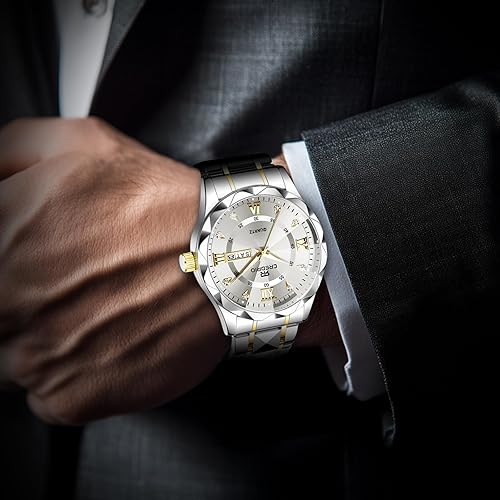 Miniatura 5 de Watch for Men Stainless Steel Waterproof Diamond Business Dress Analog Quartz Luminous Date Two Tone Luxury Casual Wrist Watch