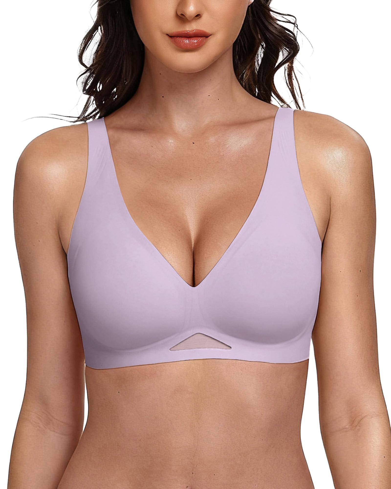 Showyoo Wireless Bras for Women Comfortable Deep V Bra No Underwire Jelly T Shirt Bra Padded Push Up Bralette No Wire Bras Purple