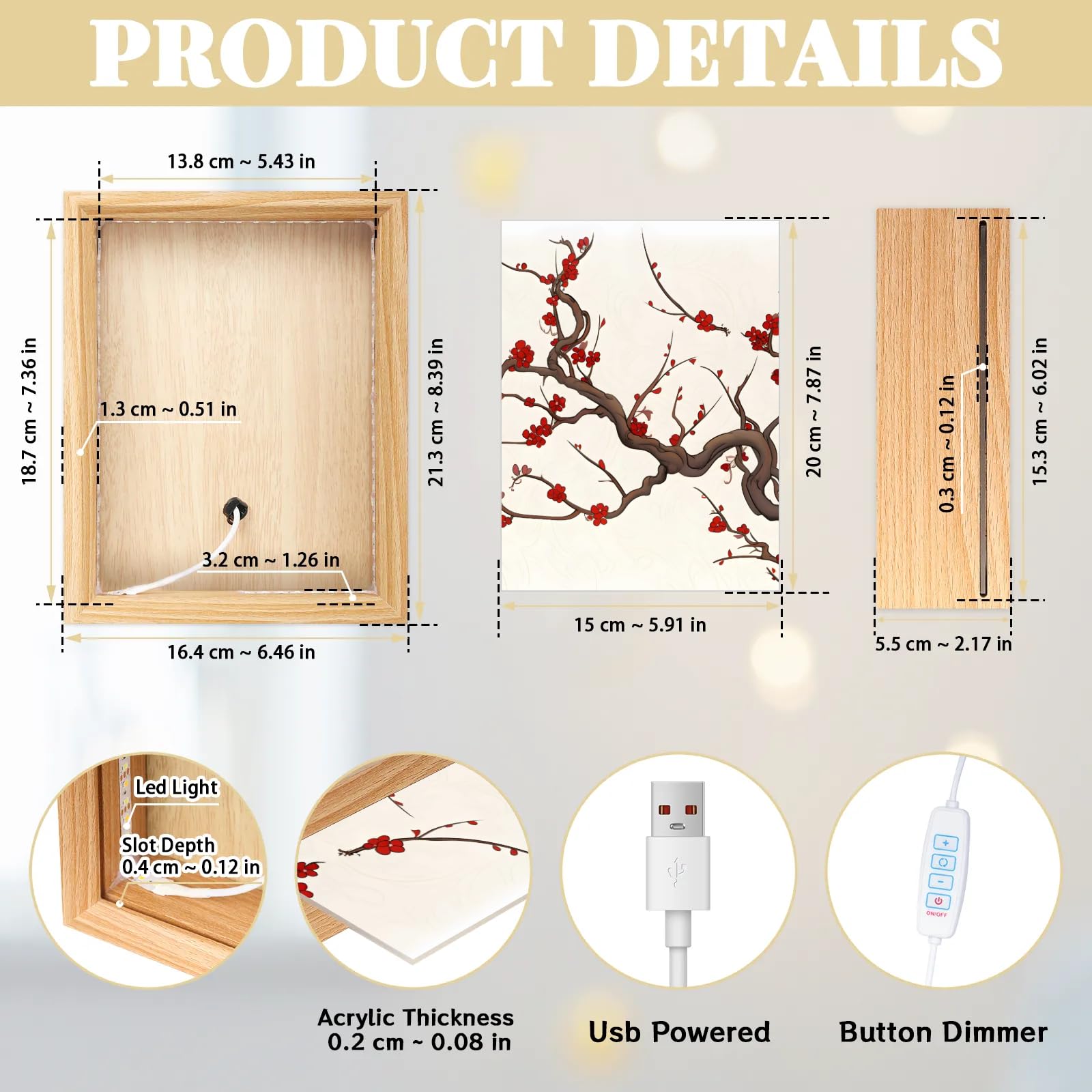 Light Up Painting, Abstract Tree Wall Art Picture Light Watercolor Tree Light Up Desktop Art Decor, 10 Brightness, USB Powered, 3 Lighting Modes, Anxiety Relief Gift for Bedroom Home - Without Frame