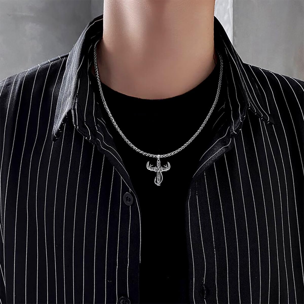 Cross Necklace for Men 925 Sterling Silver Christian Fish Hook Cross Pendant Jewelry for Dad Husband, w/Stainless Steel Chain 22''+2'' - Image 2