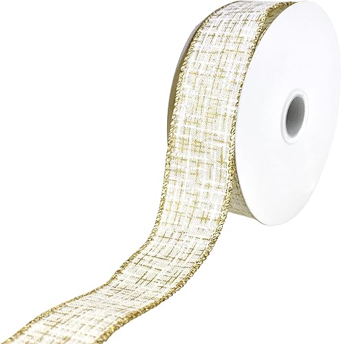 Homeford Elegante cinta de lino sintético con textura a rayas, 1-12 pulgadas, 10 yardas, marfildorado