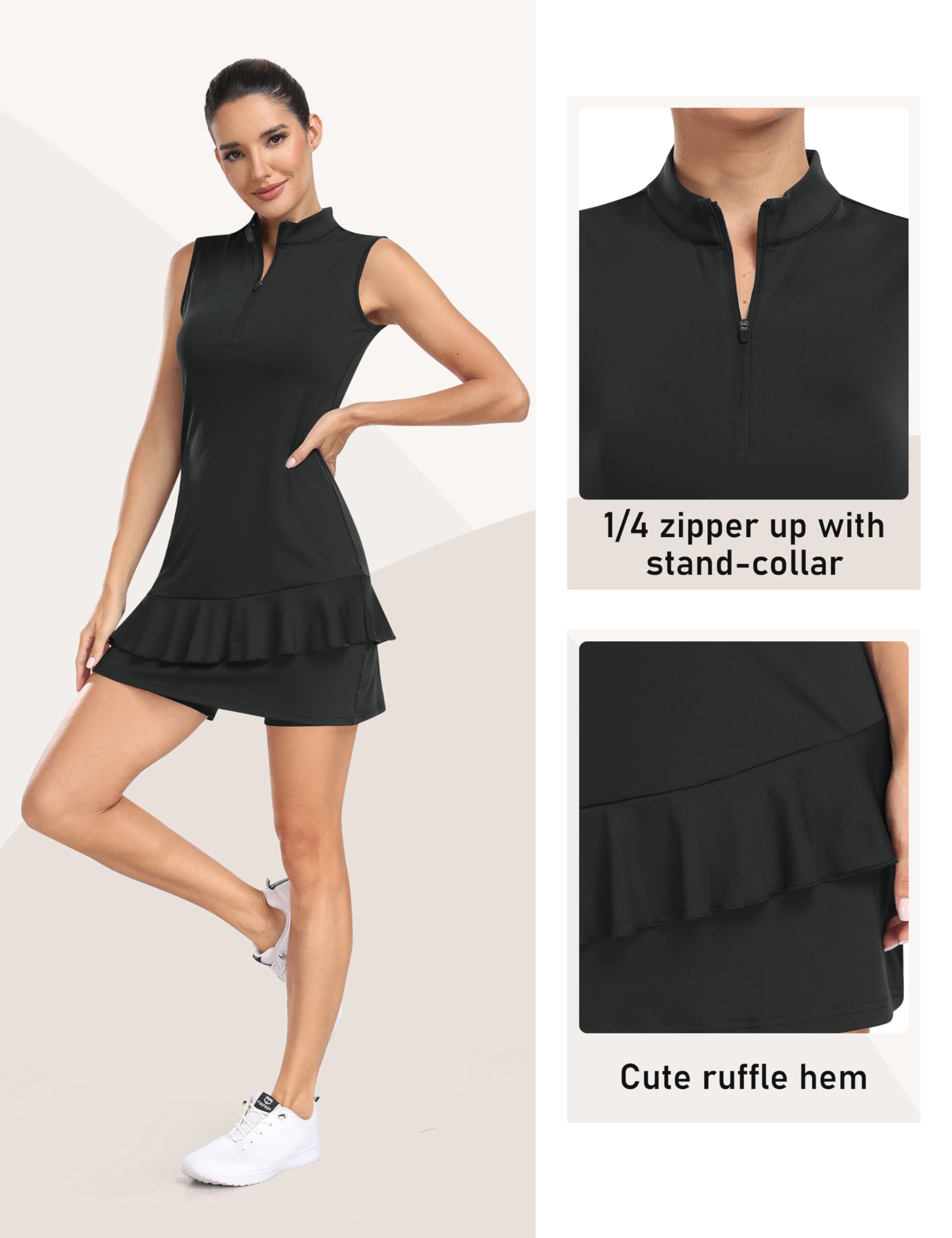 MoFiz Vestido Golf Tennis Mujer Sin Mangas Deportivo con Pantalones Cortos