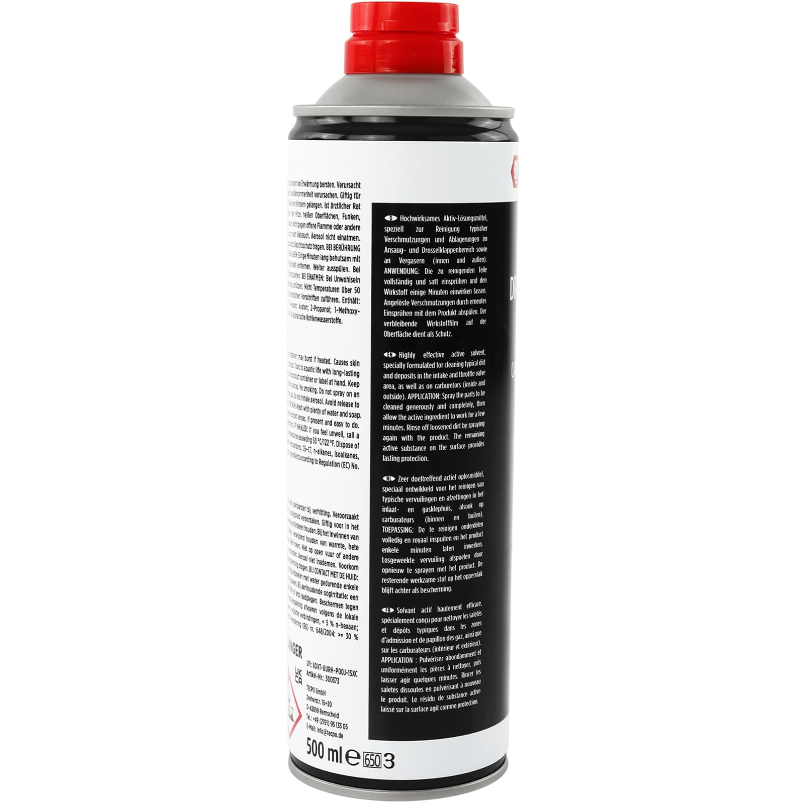 TECPO Nettoyant pour carburateur et papillon - 24 x 500 ml - Solvant AGR - Nettoyant pour valve - Nettoyant carburateur - Injecteurs - Nettoyant d'admission