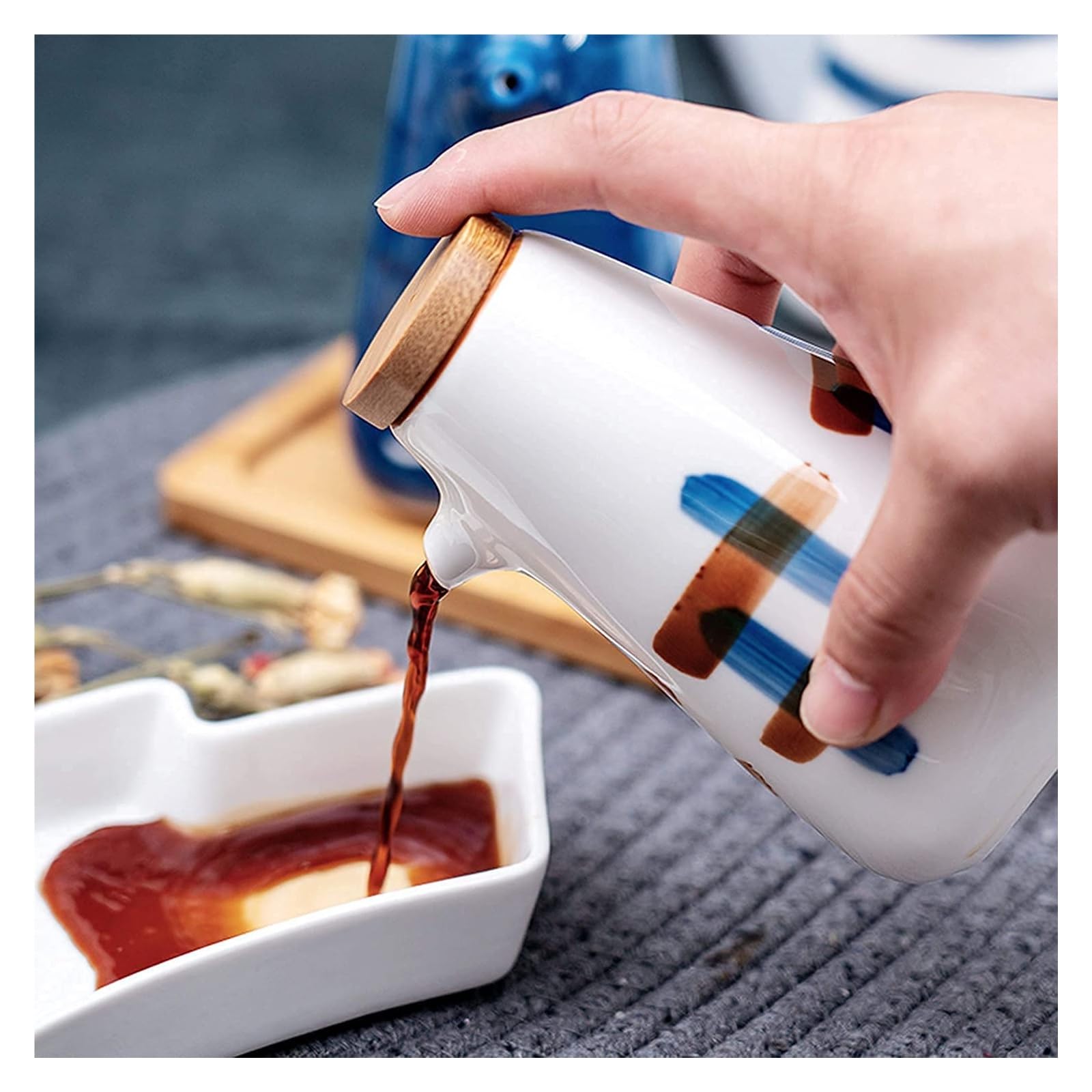 Set Olio e aceto Dispenser for Olio e aceto, Bottiglia for Olio in Ceramica Bot, Bottiglia for Salsa di soia con Tappo in Sughero,/Salsa di soia/ampolla for aceto, condimento Liquido Oliera