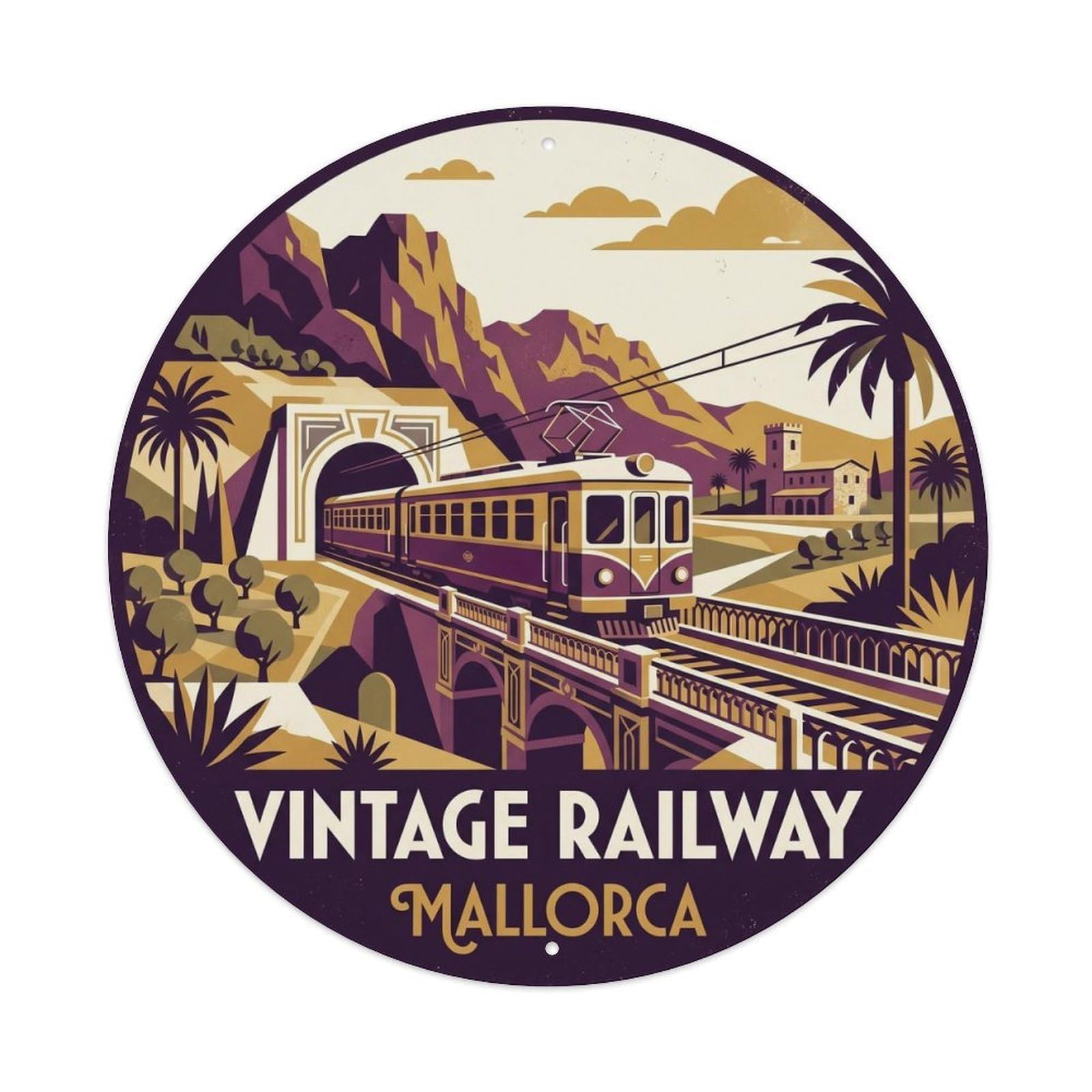 Okahys 8X8inch Classic Style Mallorca Railway Journey Route Map Travel Metal Tin Sign