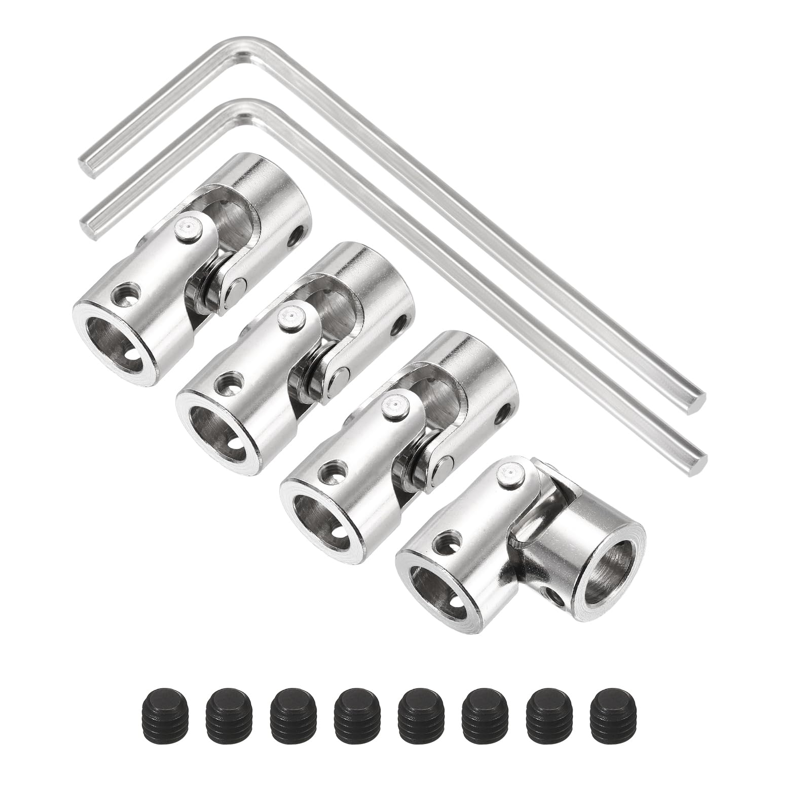 sourcing map 4Pcs 10mm to 10mm ID Steering Universal Joint Shaft Coupling, SAE 1045 steel 45°Degree Rotatable Joints Coupler with Screws Wrench Set for Model Car Ship Drive Shaft Motor