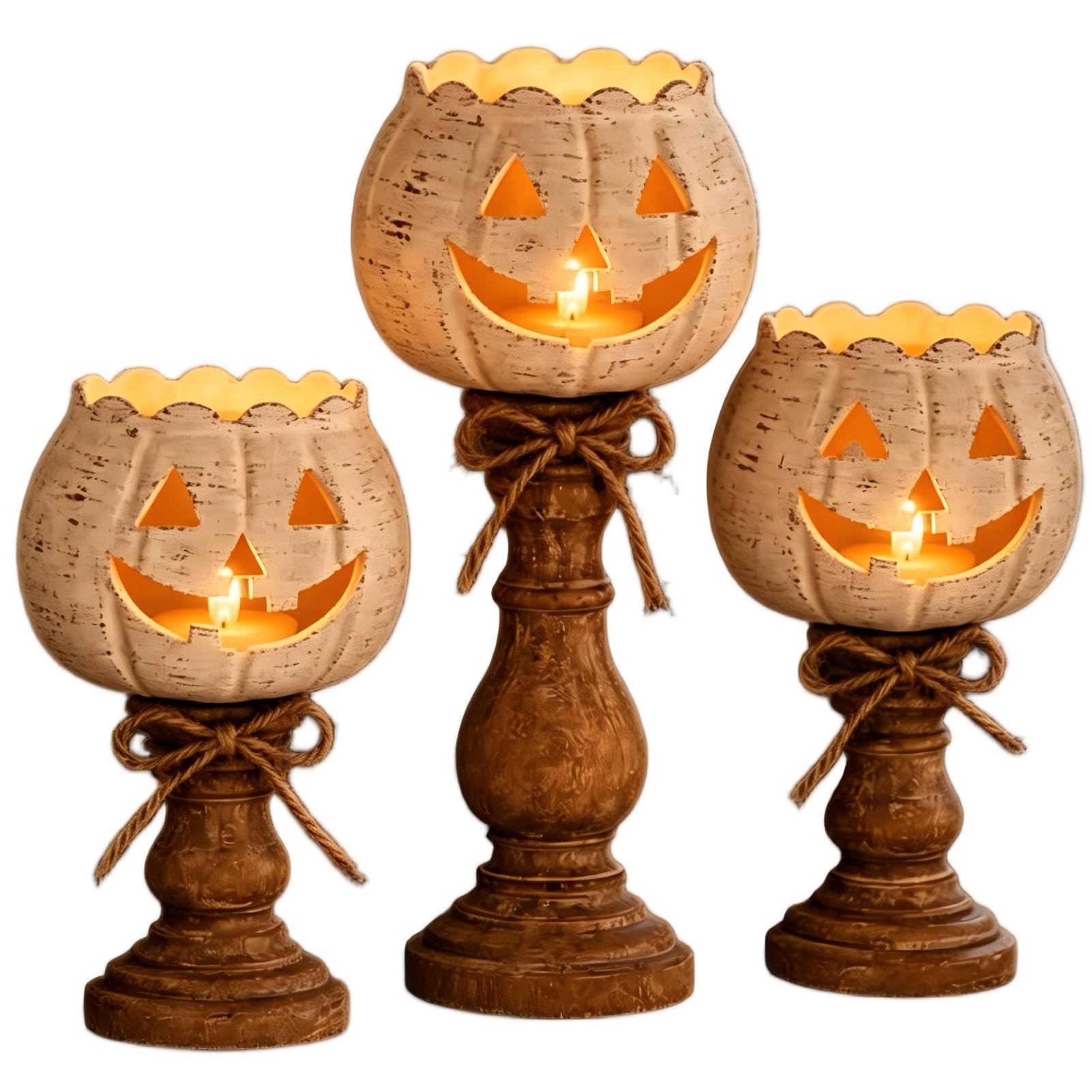 Set di 3 portacandele a forma di zucca bianca rustica in stile farmhouse (1 Set)