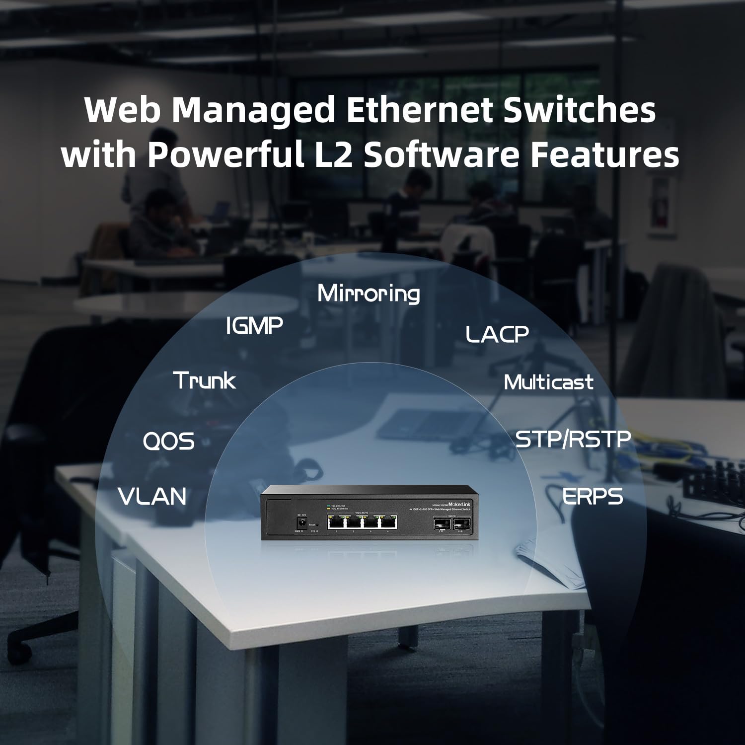 MokerLink 6 Port 10Gbps Managed Switch, 4x10G Etheret RJ45, 2x10G SFP+ Unterstützung 1G und 10G SFP+, 120Gbps Bandbreite, Kleiner L2 Web Managed Netzwerk Desktop Switch
