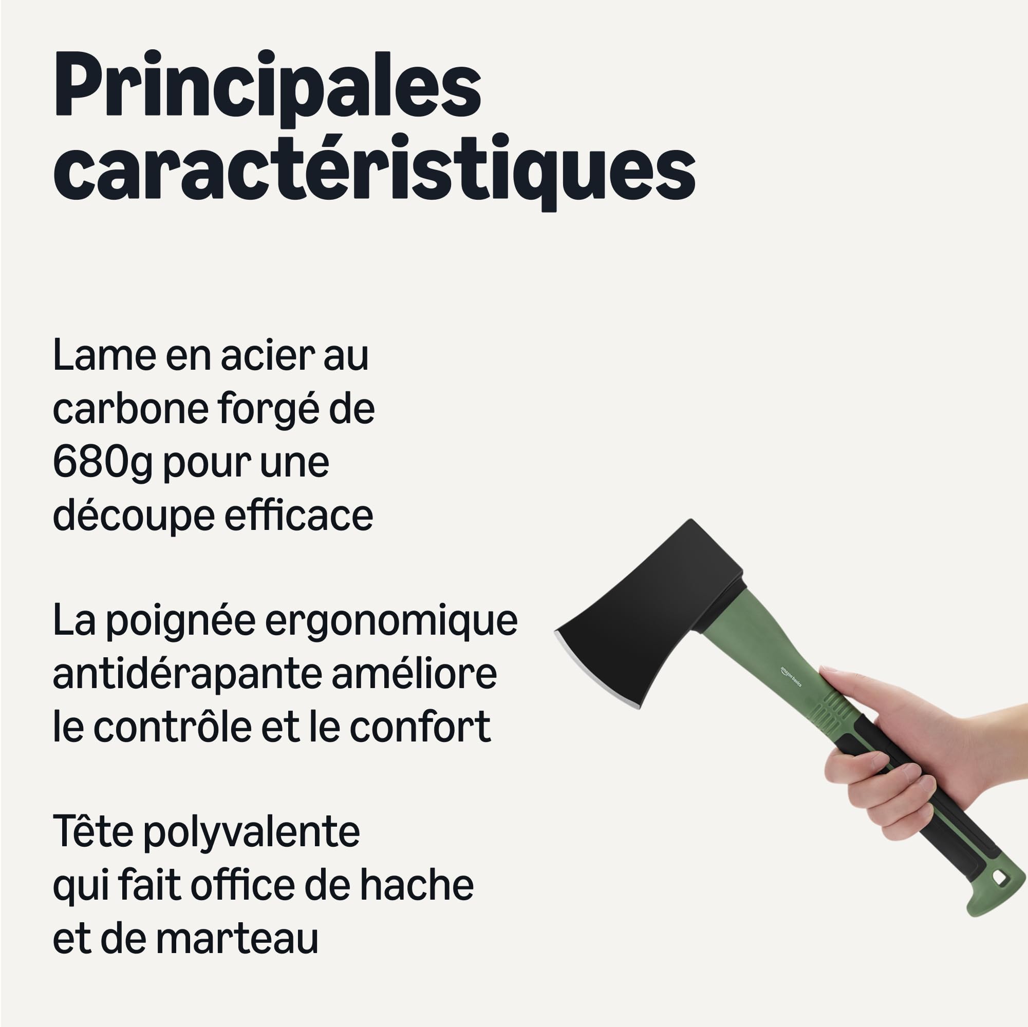 Amazon Basics Hache à Fendre pour Bois, 15 x 5.5 x 1.1 pouces, Olive, Noir, Lot de 1