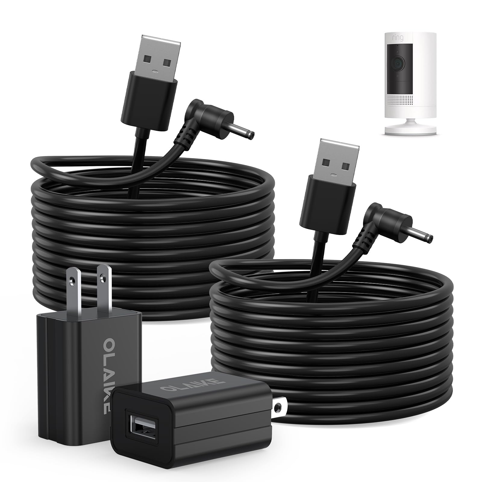 OLAIEK 2-Pack 16ft Power Cord Charger for Ring Stick Up &amp; Spotlight Cam