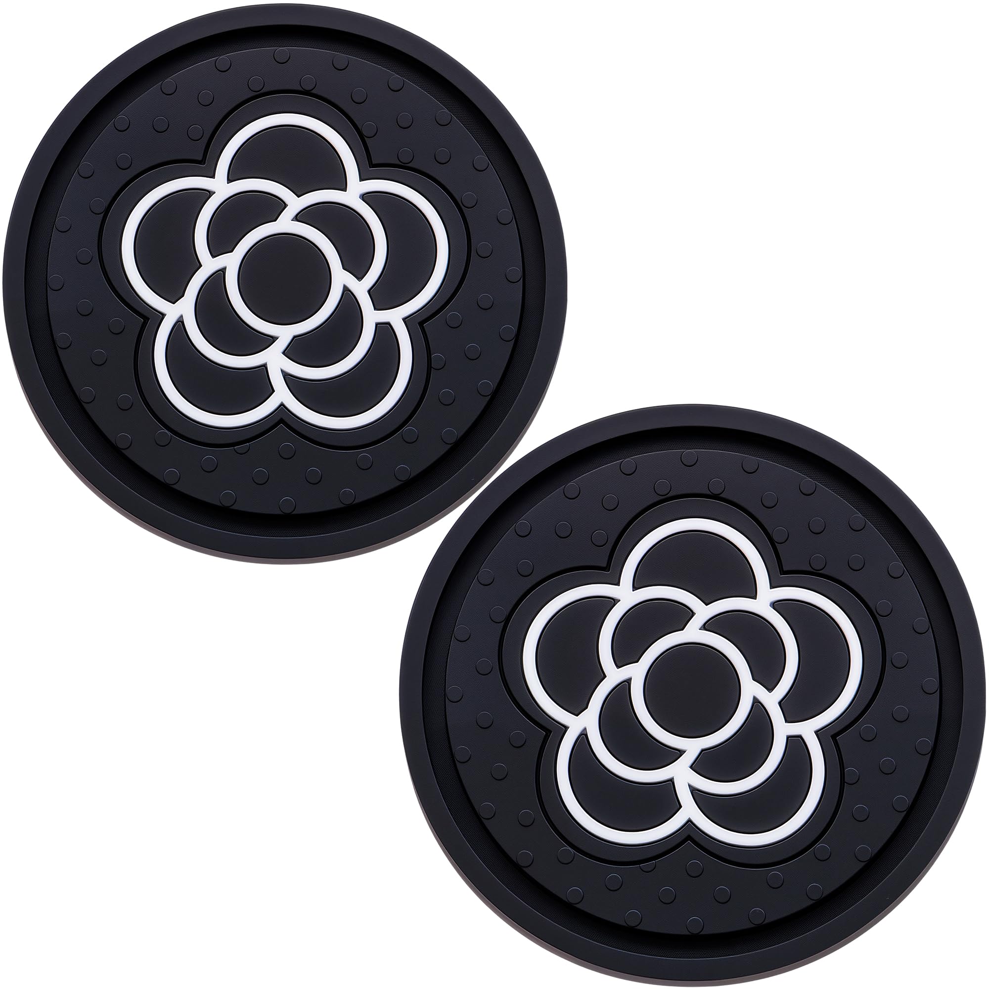 2.75 Inch Car Cup Coaster 2-Pack – Non-Slip Auto Drink Holder Mat – Universal Fit for Women &amp; Girls – Stylish Pink Accessories (Black Flower)