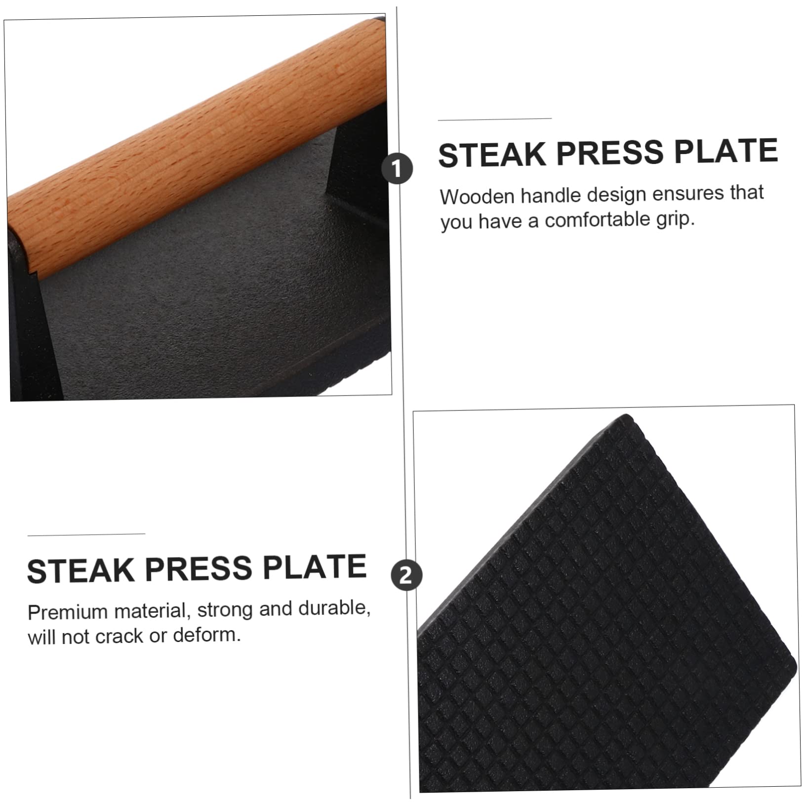 ifundom 1pezzi Piastra per Grigliare Manico in Legno Piastra per Bistecca per Pancetta per Cottura Uniforme e Sana