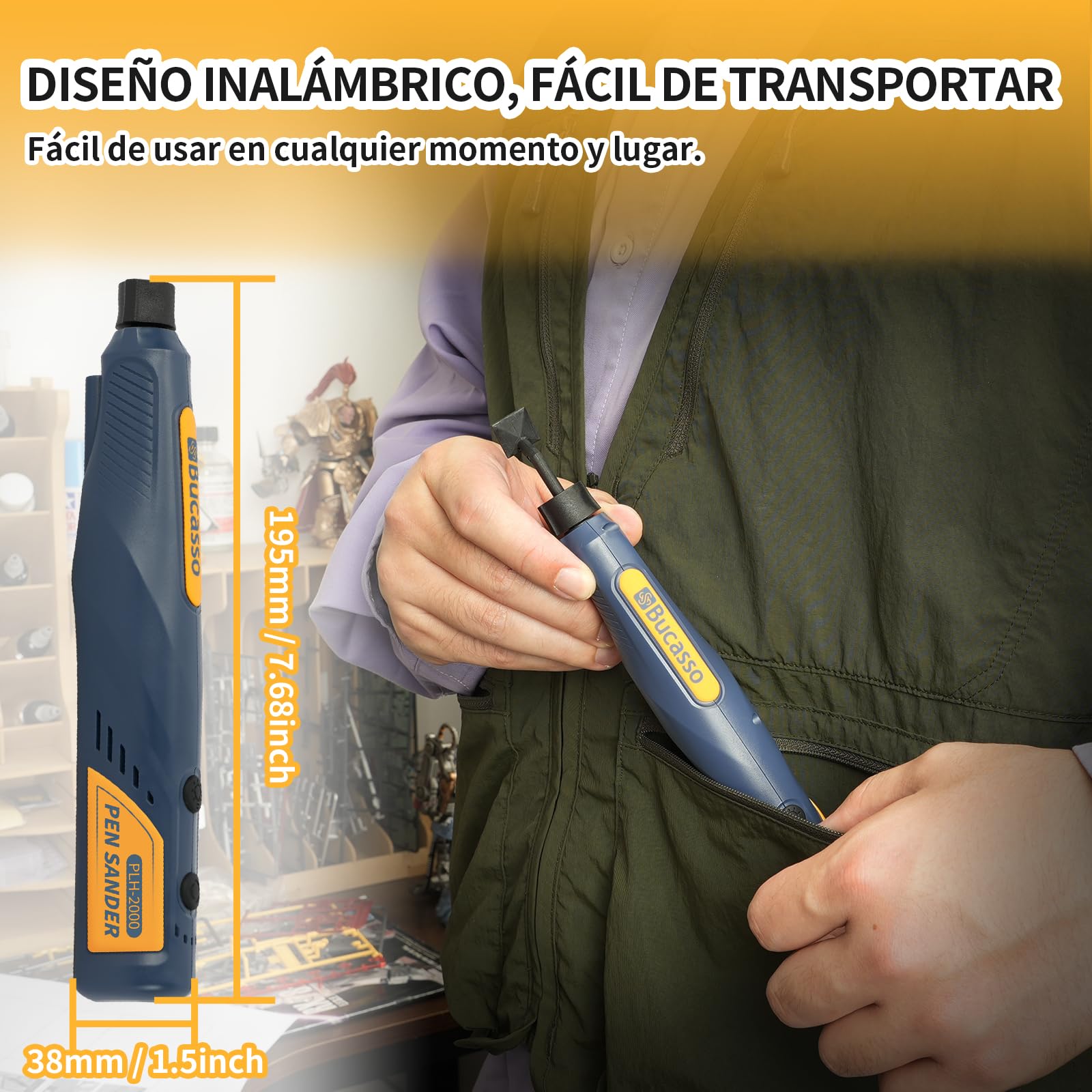 Lijadora bolígrafo inalámbrica, 5 velocidades y carga USB con luz LED, herramienta eléctrica multiusos, mini lijadora eléctrica para lijado, pulido, acabado, manualidades de bricolaje