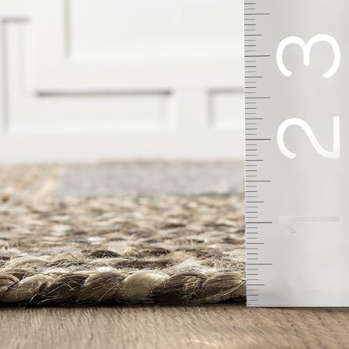 Miniatura 2 de nuLOOM Discotek alfombra de área trenzada de yute, 4 pies, redonda, color gris