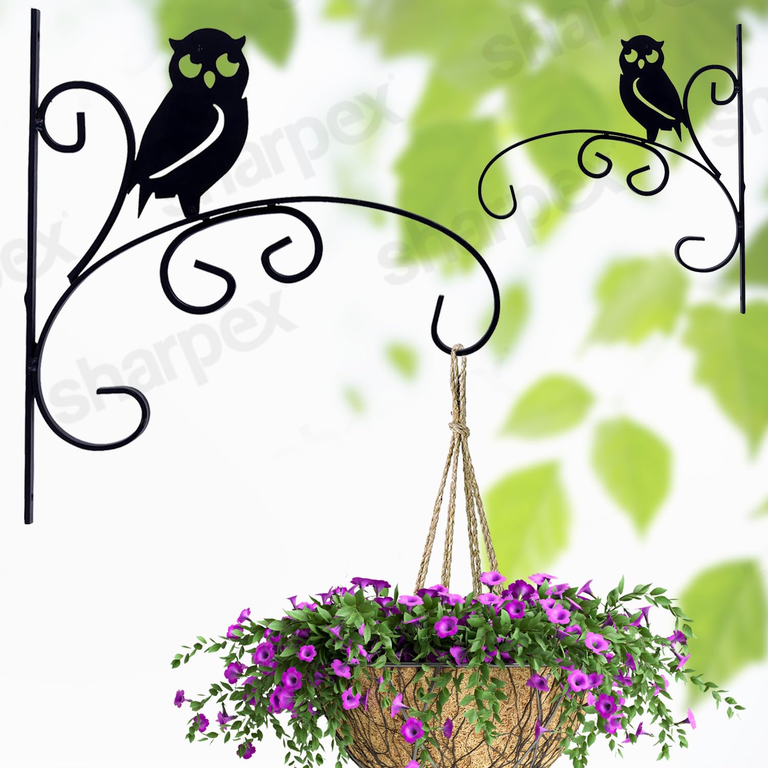 Sharpex Wall Mounted Metal Bracket | Decorative Wall Hook Plant Hanger for Hanging Pots, Bird Feeders, Flower Baskets, Planters, Lanterns, Lamps, and Wind Chimes for Indoor/Outdoor Use (Black, 2 Pc)