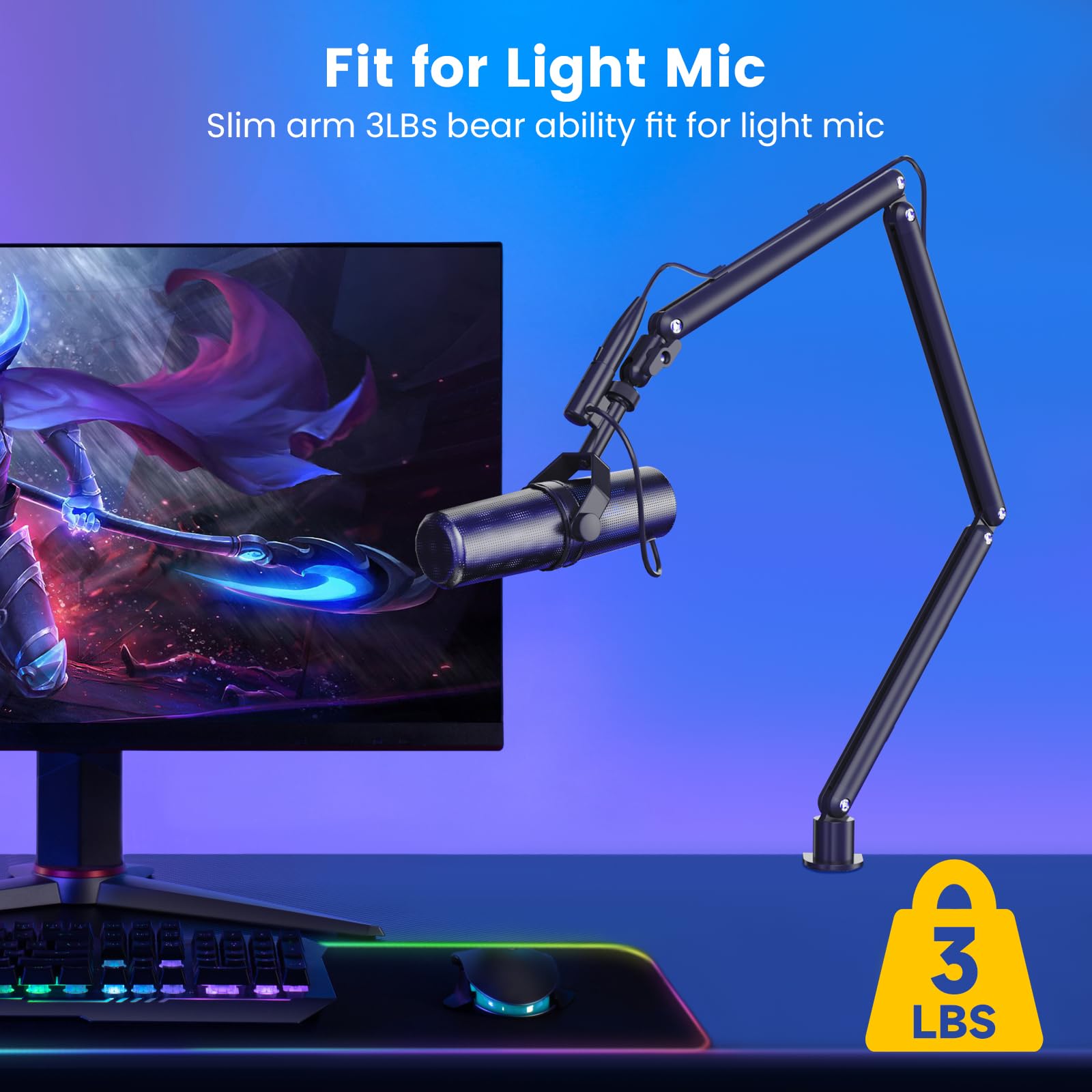 Mikrofon Arm, Microphone Boom Arm Auf/Ab voll verstellbar Mikrofonarm Ständer Halterung mit hoher Kompatibilität, für Gaming, podcast, Aufnahme, 24 cm +24 cm +24 cm (Black)