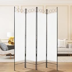 Paneles Decorativos Separador De Ambientes Todeco - Biombo, Divisor de Habitaciones - Panel: 100% Poliéster - Número de paneles: 4 - 180 x 160 cm, Blanco