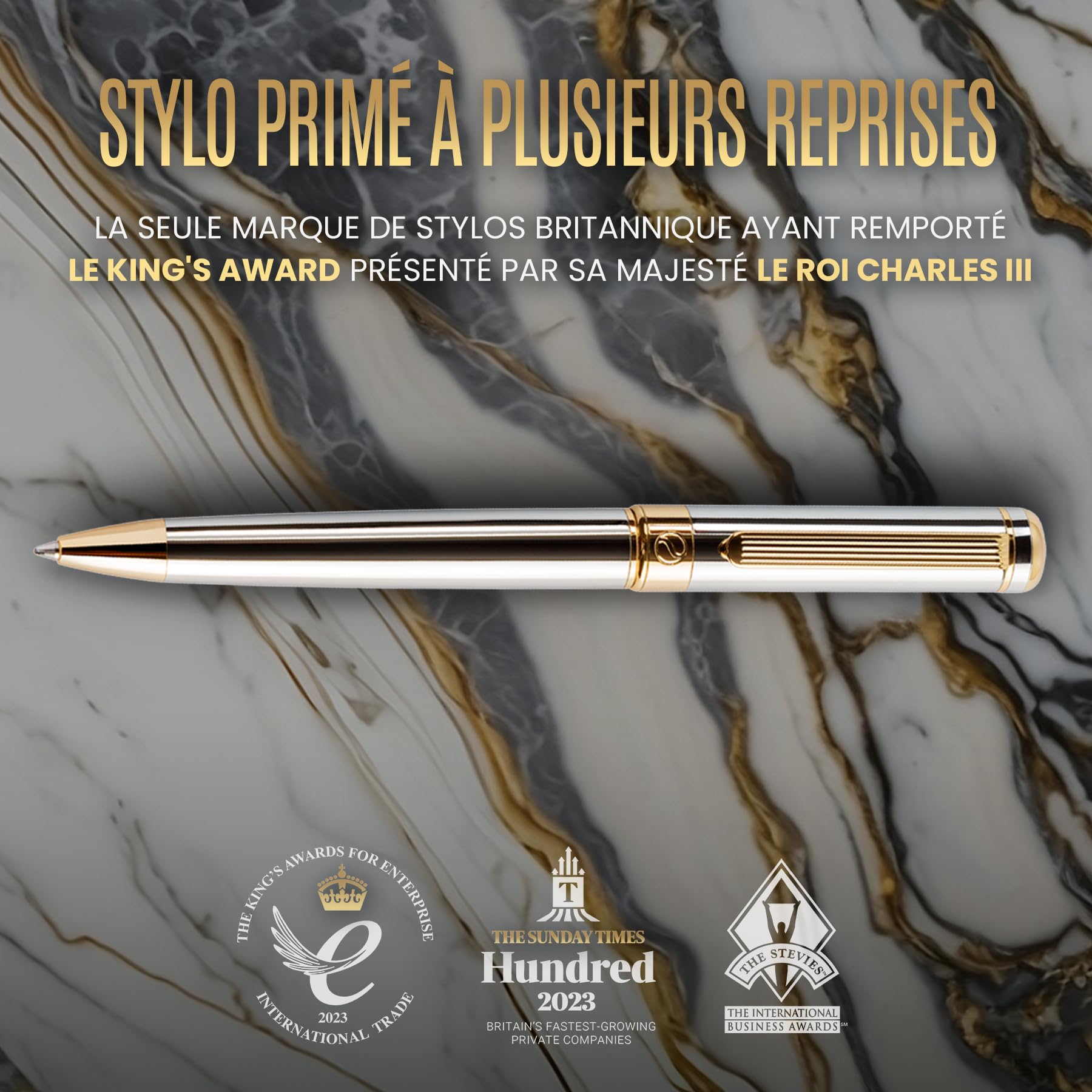 Scriveiner Stylo Bille Coffret Stylo à Bille Argent avec Finition Plaqué or véritable, Rechargeable et Rétractable, Beau Cadeau pour Homme & Femme avec Boîte, Accessoire de Bureau Professionnel