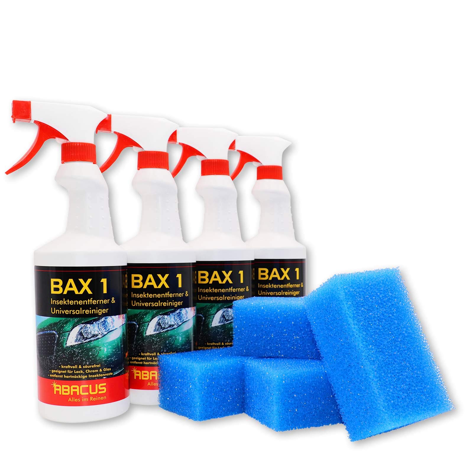 Abacus Kit de Nettoyage pour vitres à l'intérieur (7379) – 2 x 750 ML BAX 1 + 1 x Brosse à Dents de Fourche + 1 x nettoyant Universel pour Voiture, Moto, Insectes, Mouches de moustiques