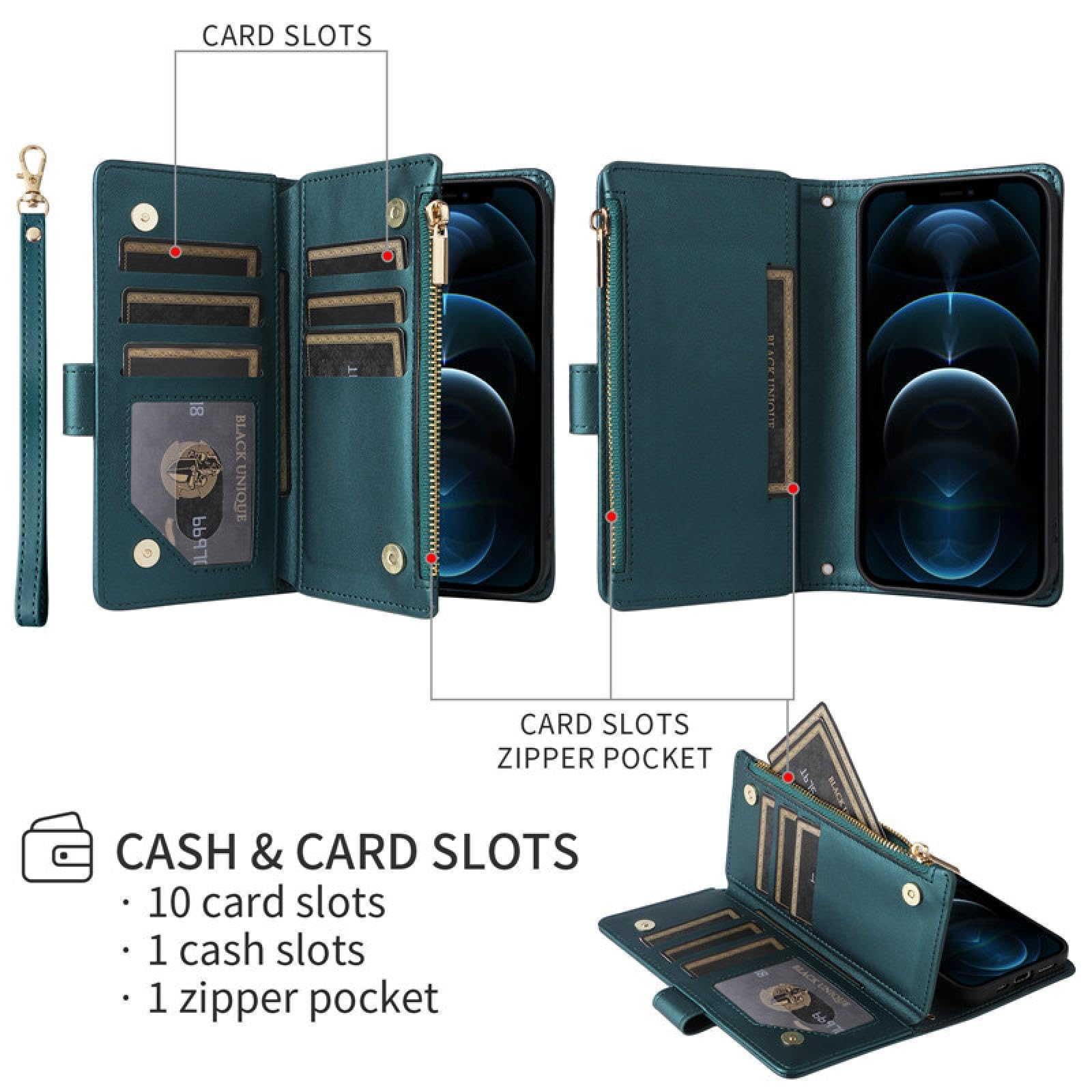 Do Samsung S23 Plus Crossbody Skórzany Portfel Zapinany Na Zamek Etui na Telefon Smycz Z Klapką Stojak Pokrowiec (Do Samsung S23 Plus/zielony)