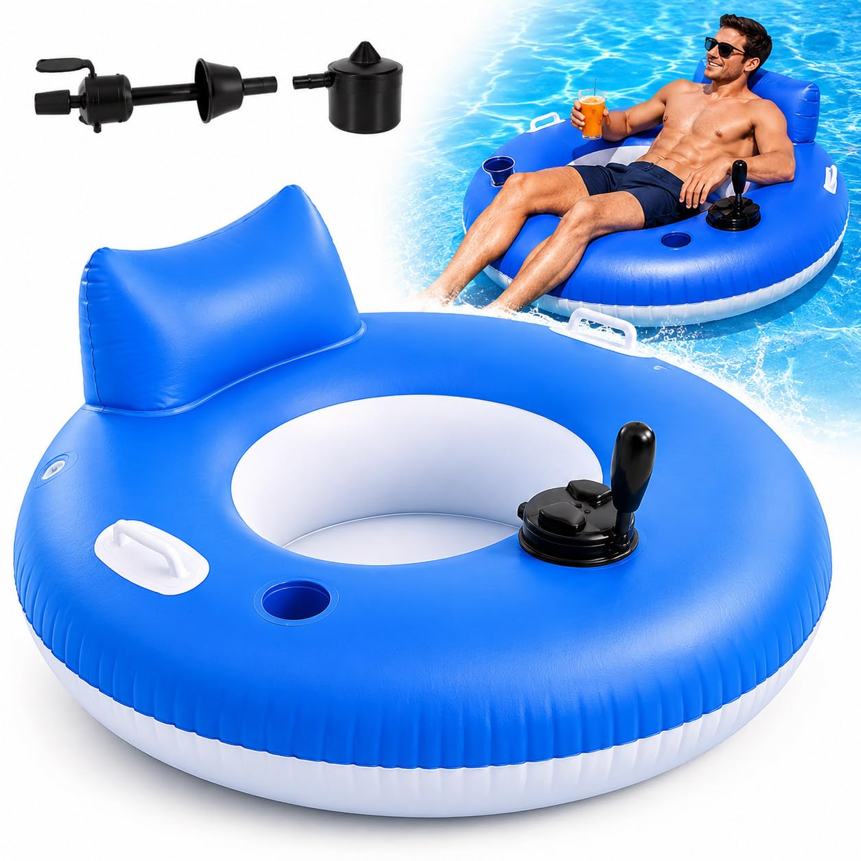 LISTaRSw Electric Inflatable Pool Raft Motorized Lounger Float Heavy Duty Water Toy A