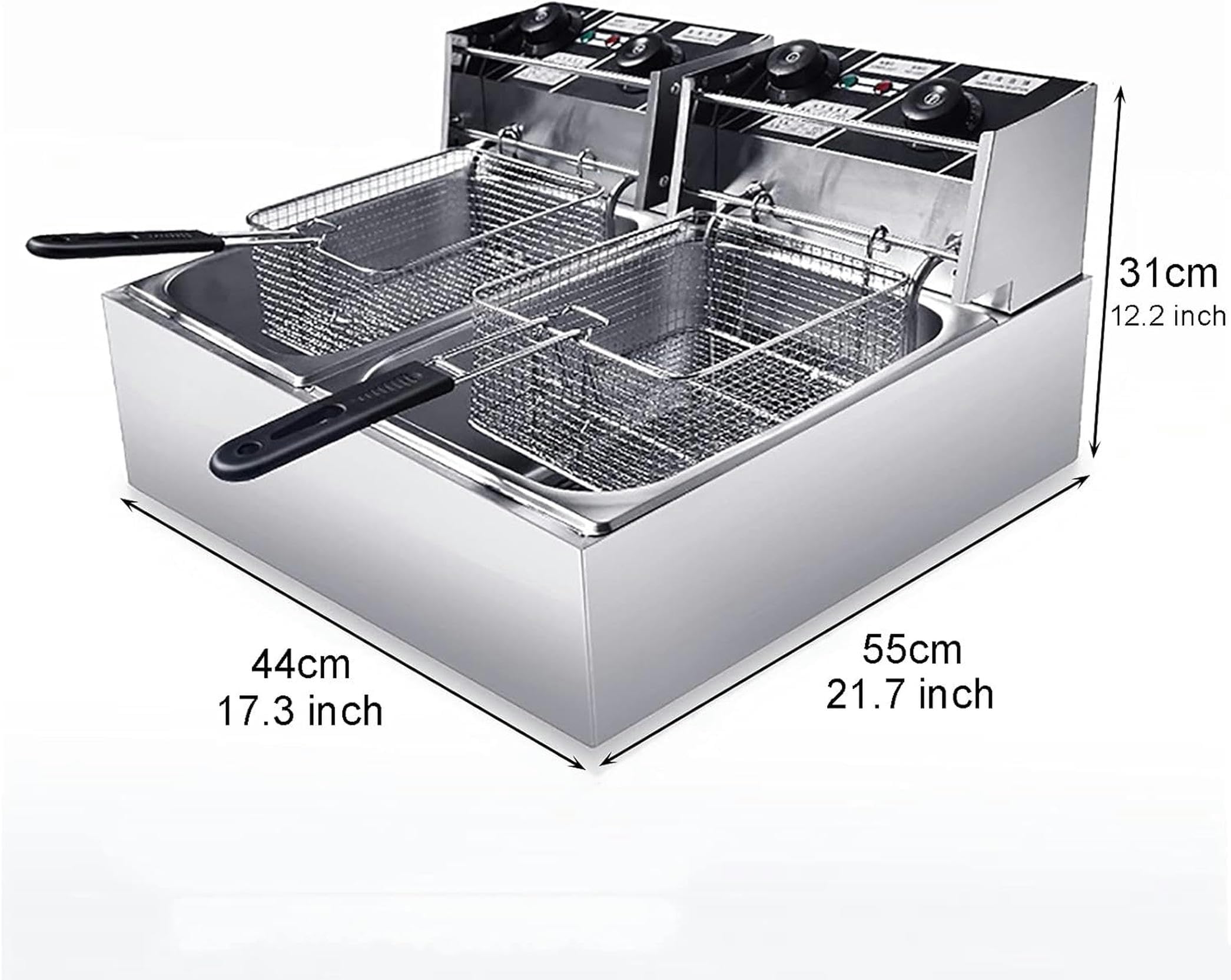 Friggitrice Professionale, Friggitrice Elettrica in Acciaio Inossidabile con Cestello E Coperchio, Funzione di Controllo Temporizzazione-Temperatura, per Uso Commerciale E Domestico