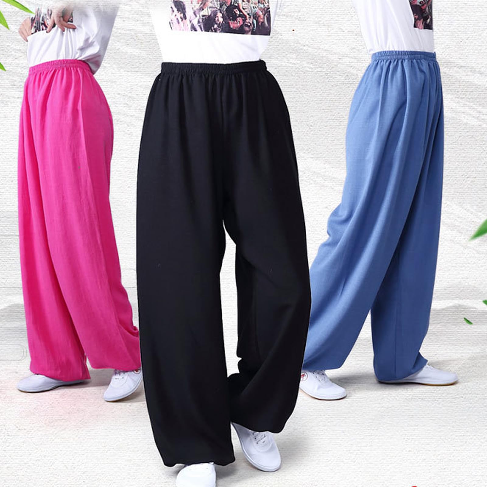 Algodón y Lino Artes Marciales Pantalones Mujeres Hombres Transpirable Kung Fu Pantalones Tai Chi Ropa Pantalones para Yoga Wing Chun con Bolsillos(Size:XL,Color:c)