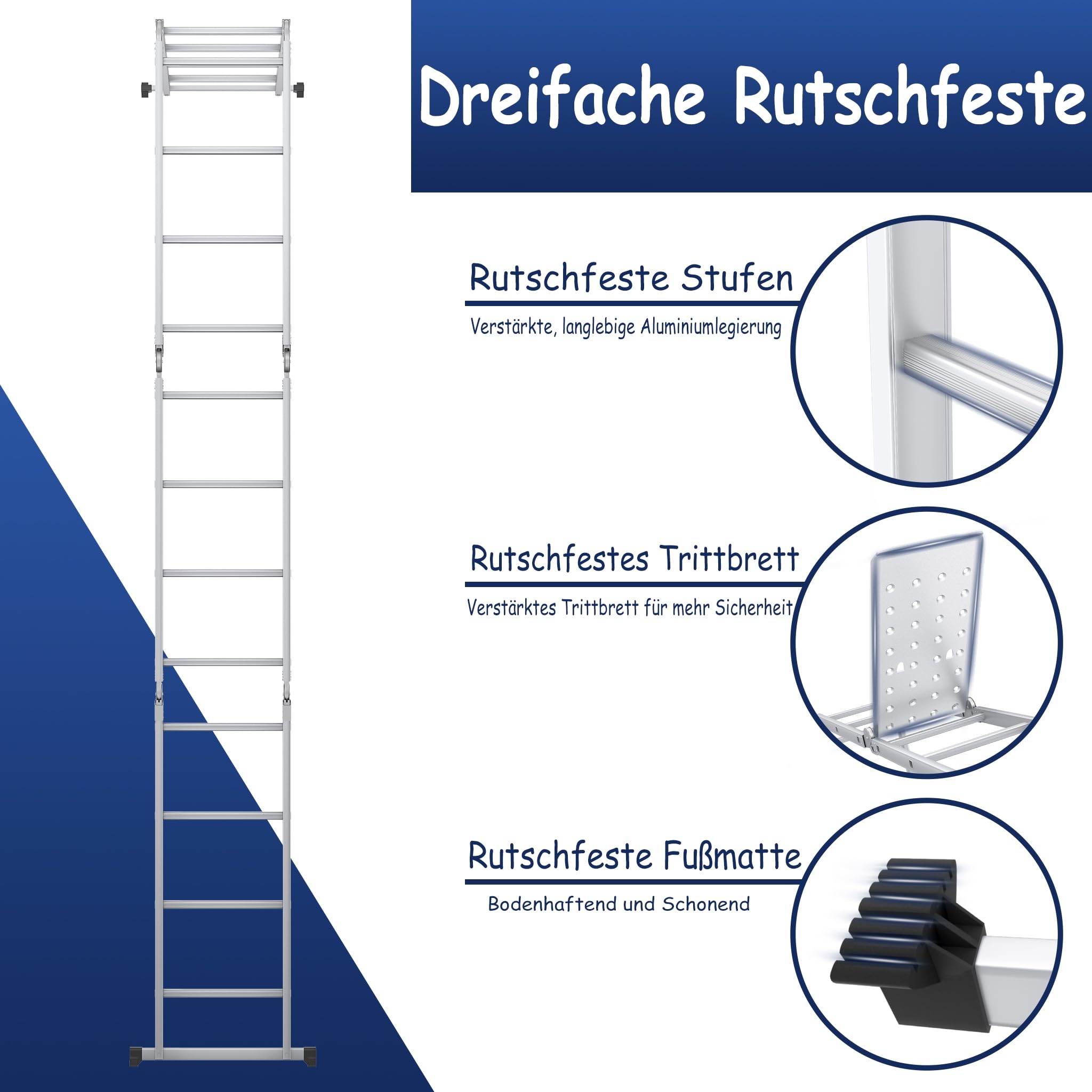 YRHome - Échelle polyvalente 6 en 1, en aluminium, articulée, pliante, échelle à ciseaux, 340 cm, multifonctionnelle, avec plateforme, capacité jusqu'à 150 kg, 4x3 marches, argentée