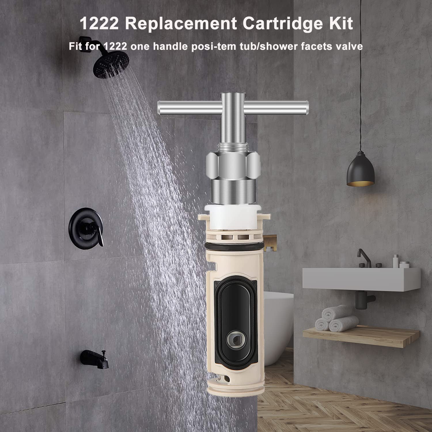 1222 Replacement Cartridge & Removal Tool Kit – For One-Handle Posi-Temp Tub/Shower Faucets – Brass & Plastic – Includes Puller & Clips