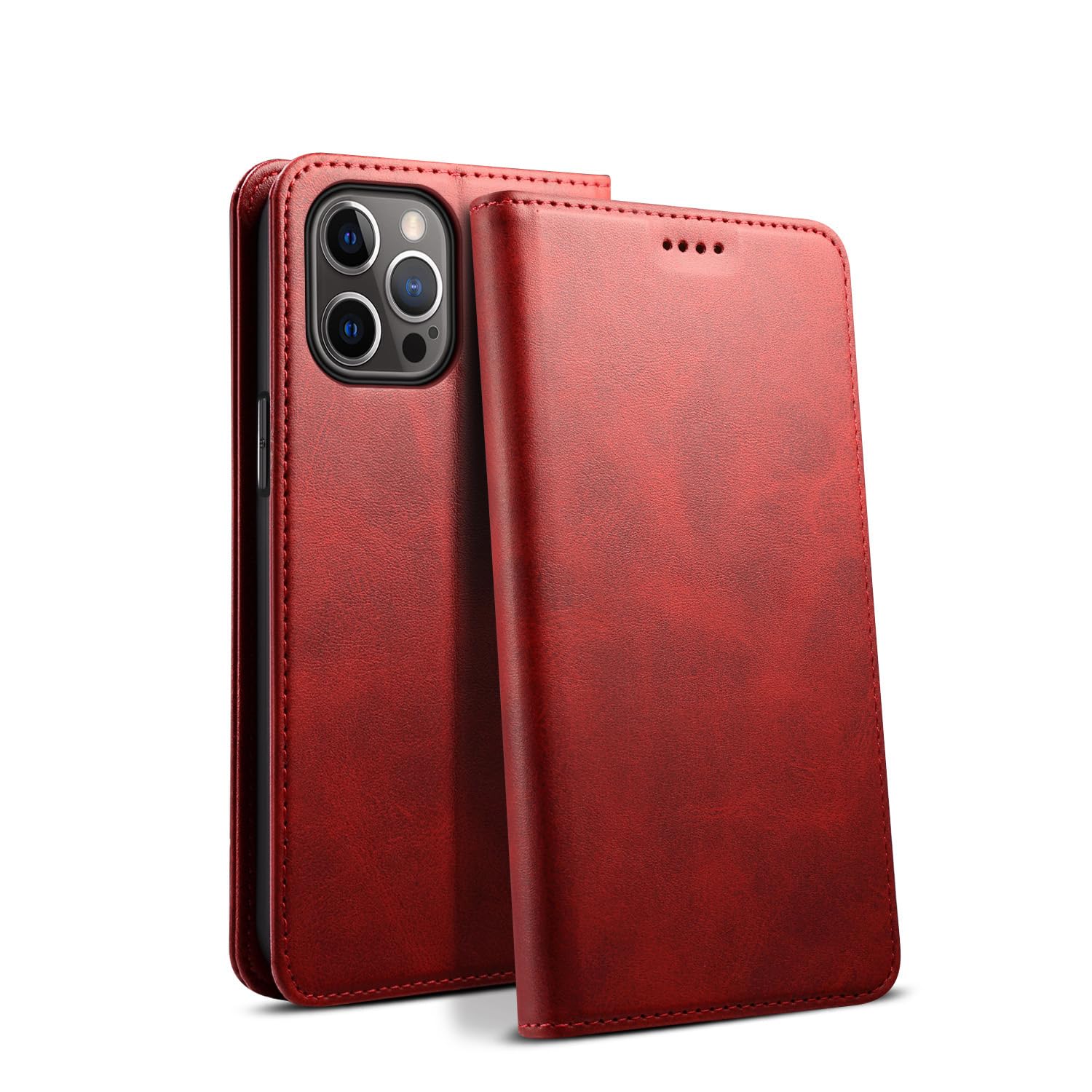 ridaexLeather Wallet Case for iPhone 15ProMax/15Pro/15Plus/15, Magnetic Protect Flip Cover, Card Slots, Kickstand, Shockproof Protective,Red,15Plus 6.7''