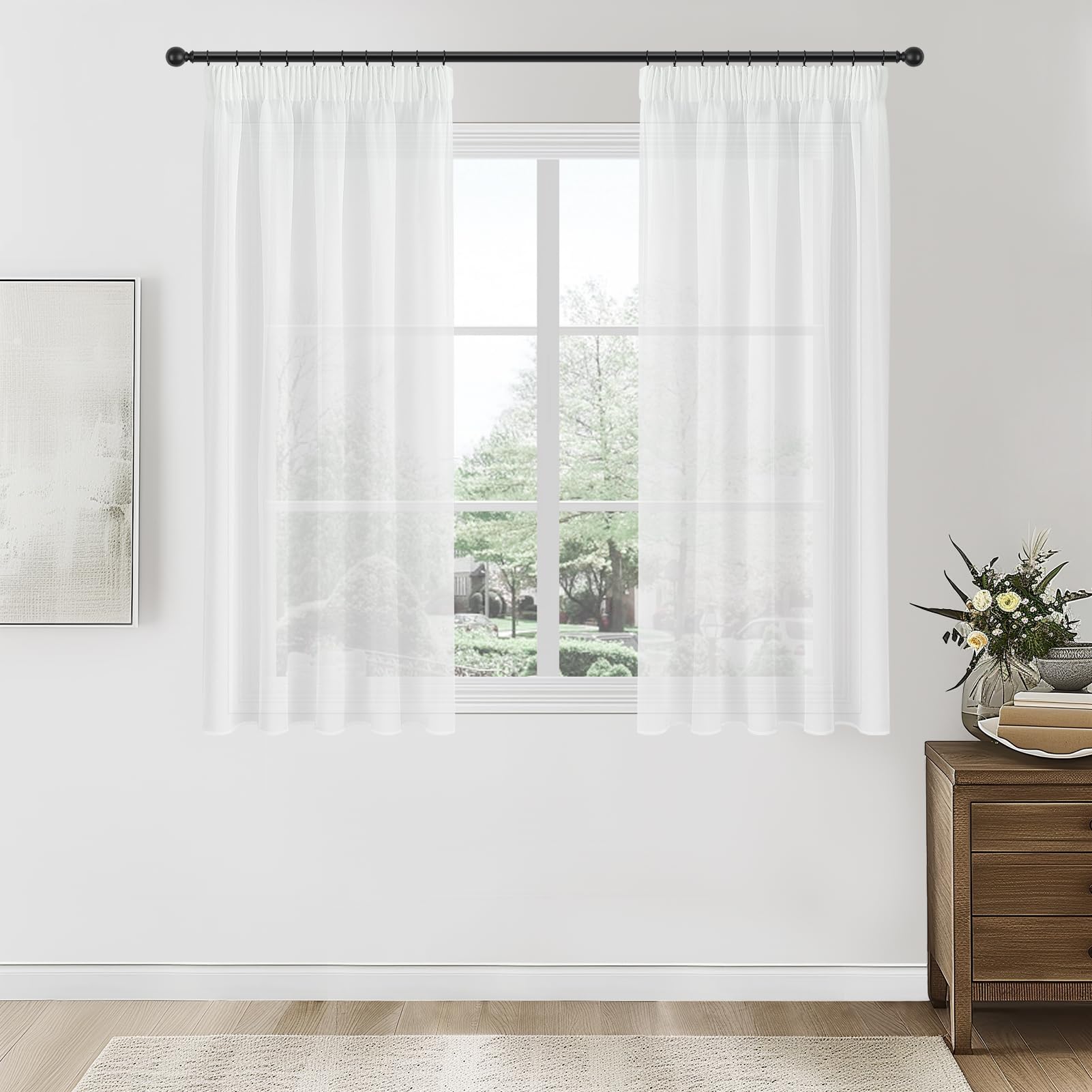 Topfinel Cortinas Cocina Rustica 2 Piezas para la Ventana Corta traslucida visillos Blancos para riel 140x160cm Cortina para la pasillos de Salon y dormitorios de Juvenil