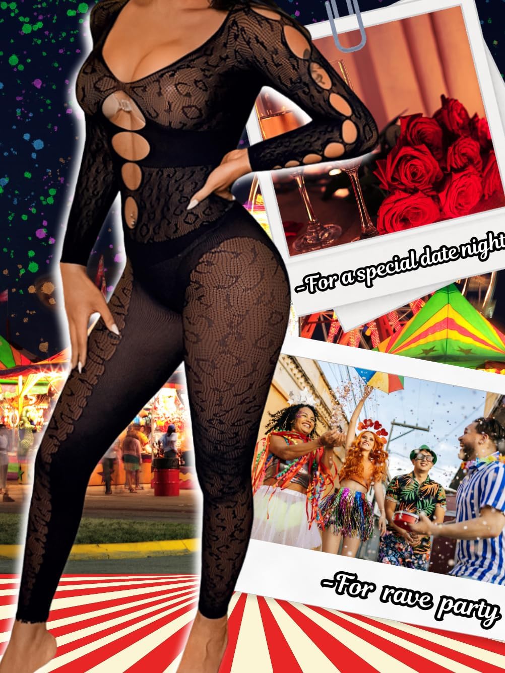 Women Sexy Full Leopard Fishnet Bodysuit, Poster Lace Jumpsuit Body Stockings, Club Rave Party Exotic Dancer Outfits - Image 5