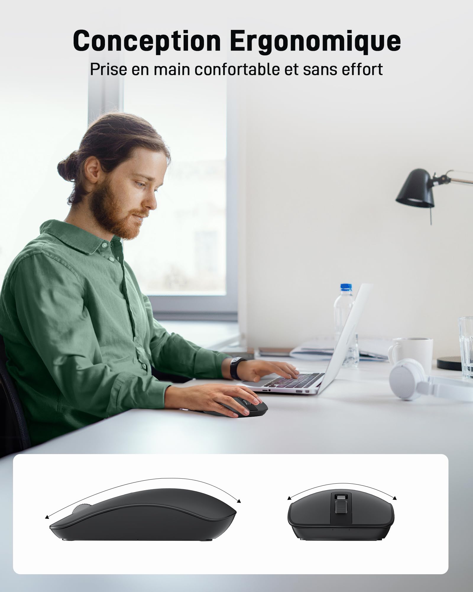 Acer Souris sans Fil 2.4GHz Optique 4 Boutons Programmables 1600 PPP Ambidextre Ergonomique USB PC