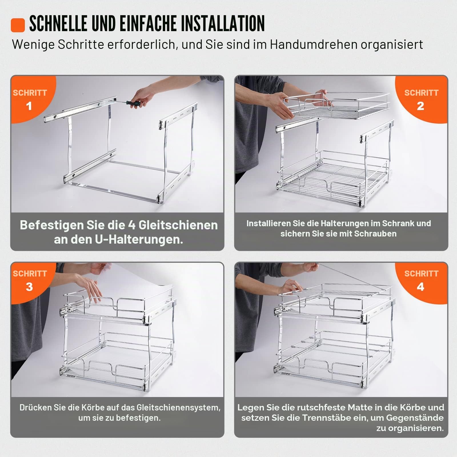 VEVOR ausziehbares Gewürzregal Doppelkorb Spülschrankregal Küchenschrank, Schiebeschublade Waschbecken Gewürzregal Schrank Organizer Unterschrankregal 385x569x483 mm (Installationsgröße)