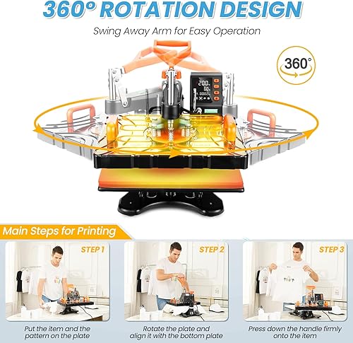 Miniatura 3 de AKEYDIY Prensa de calor 8 en 1, máquina de prensa de calor de 12 x 15 pulgadas para camisetas, máquina de impresión de camisetas de sublimación de