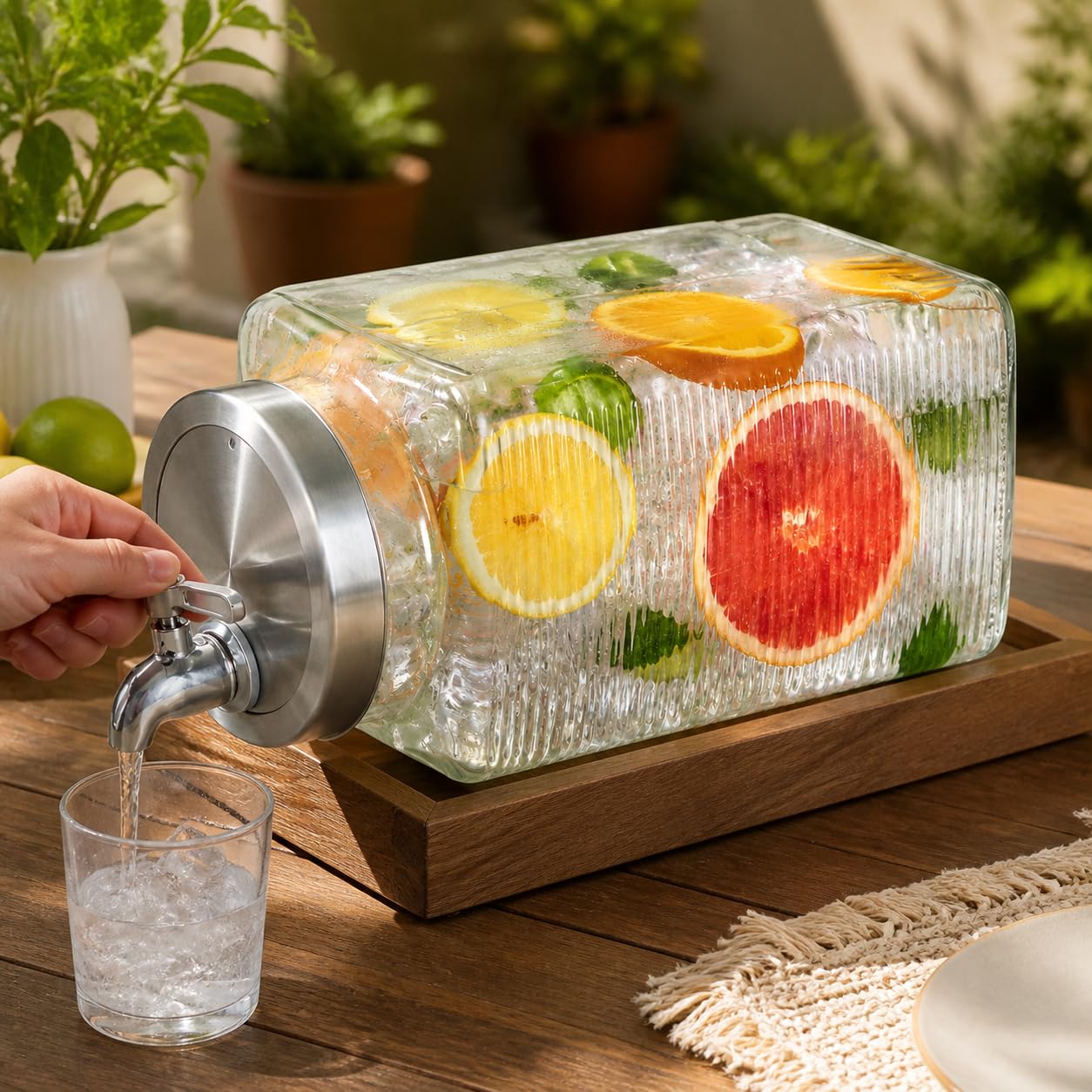 Dispenser Bevande Frigorifero Rubinetto, Struttura in vetro, Contenitore con dosatore, Per idratazione quotidiana, Per lavoratori d'ufficio, style to 1