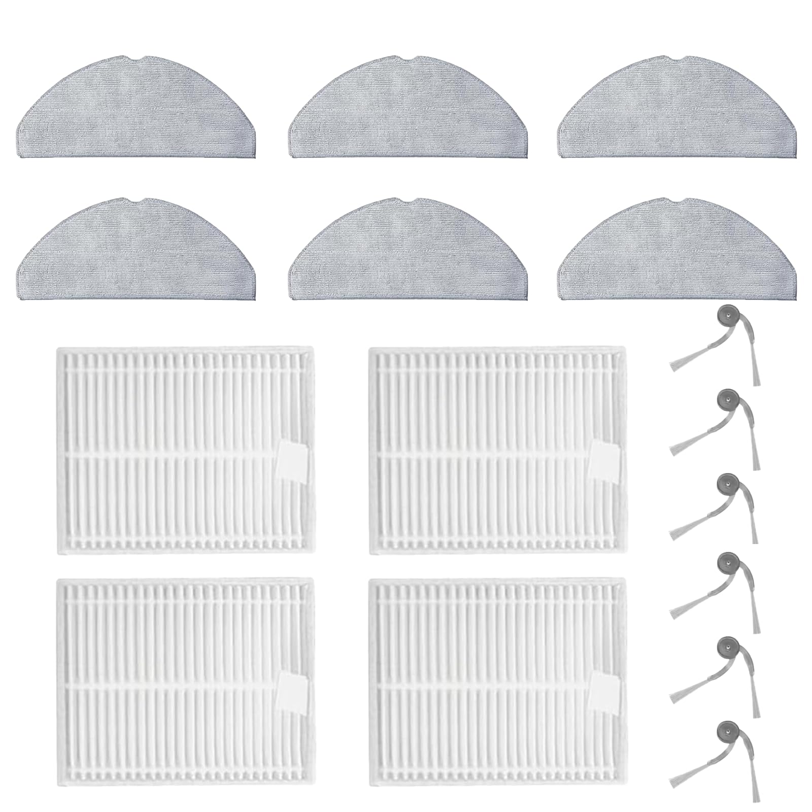 16 Pcs Replacement Parts Kit for Roborock Q7 M5/ Q7 M5+/ Q7 L5 Vacuum Cleaner, 6 Side Brush, 6 Mop Pad, 4 HEPA Filter