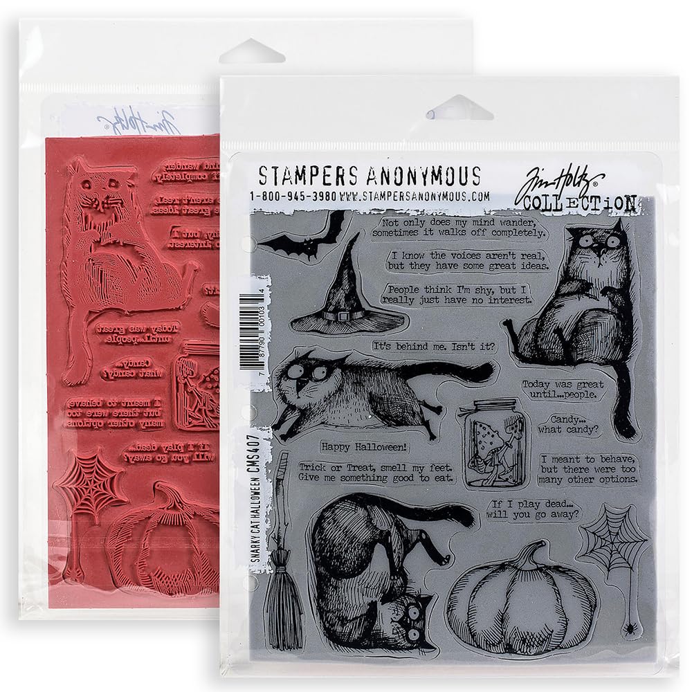 Amazon.com: Snarky Cat Halloween - Tim Holtz Cling Mount Stamps
