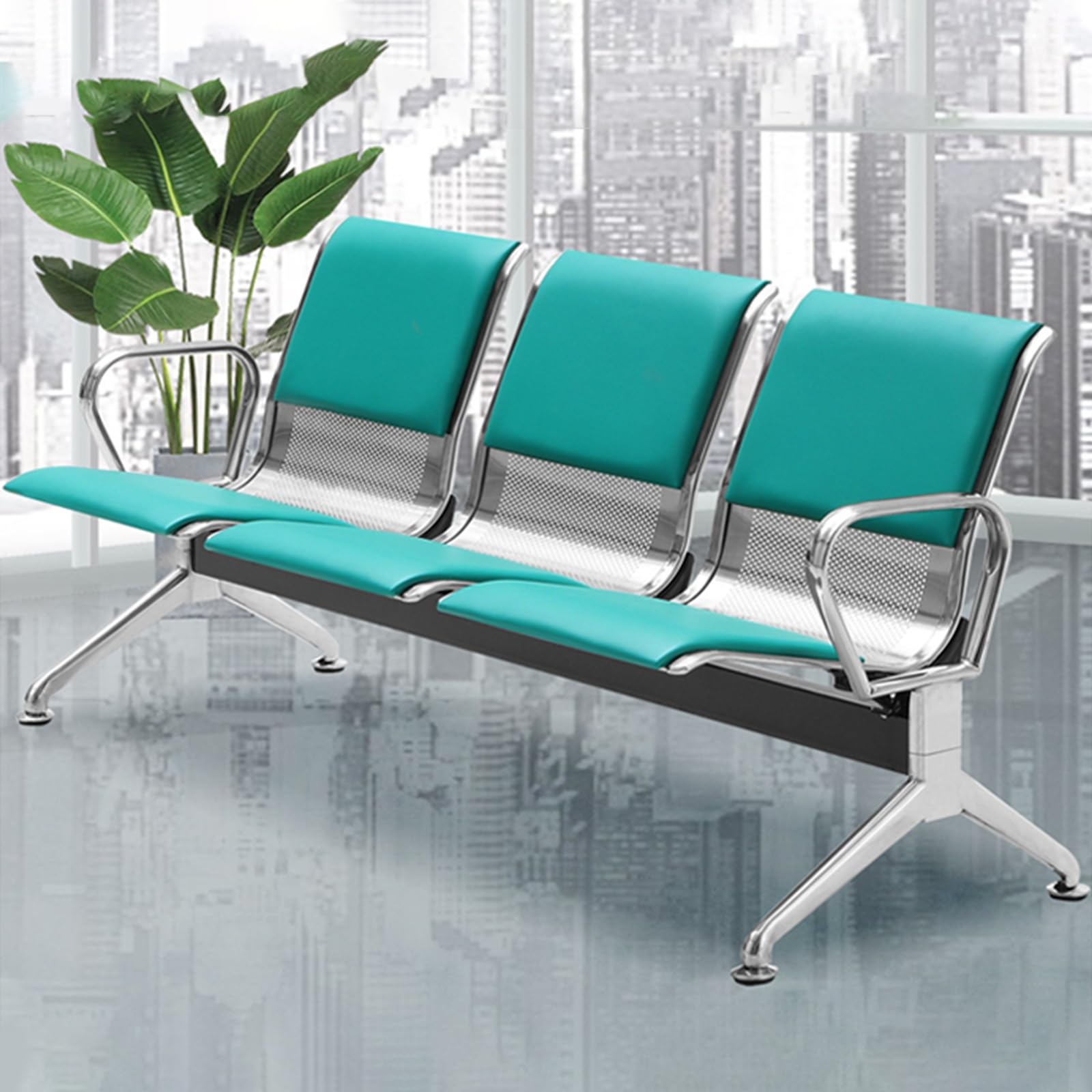 HCZKIUJY 3-Seat Reception Chairs - PU Leather Waiting Room Bench with Arms, Comfortable Guest Seating for Office, Hospital, Airport & Lobby Conference Spaces