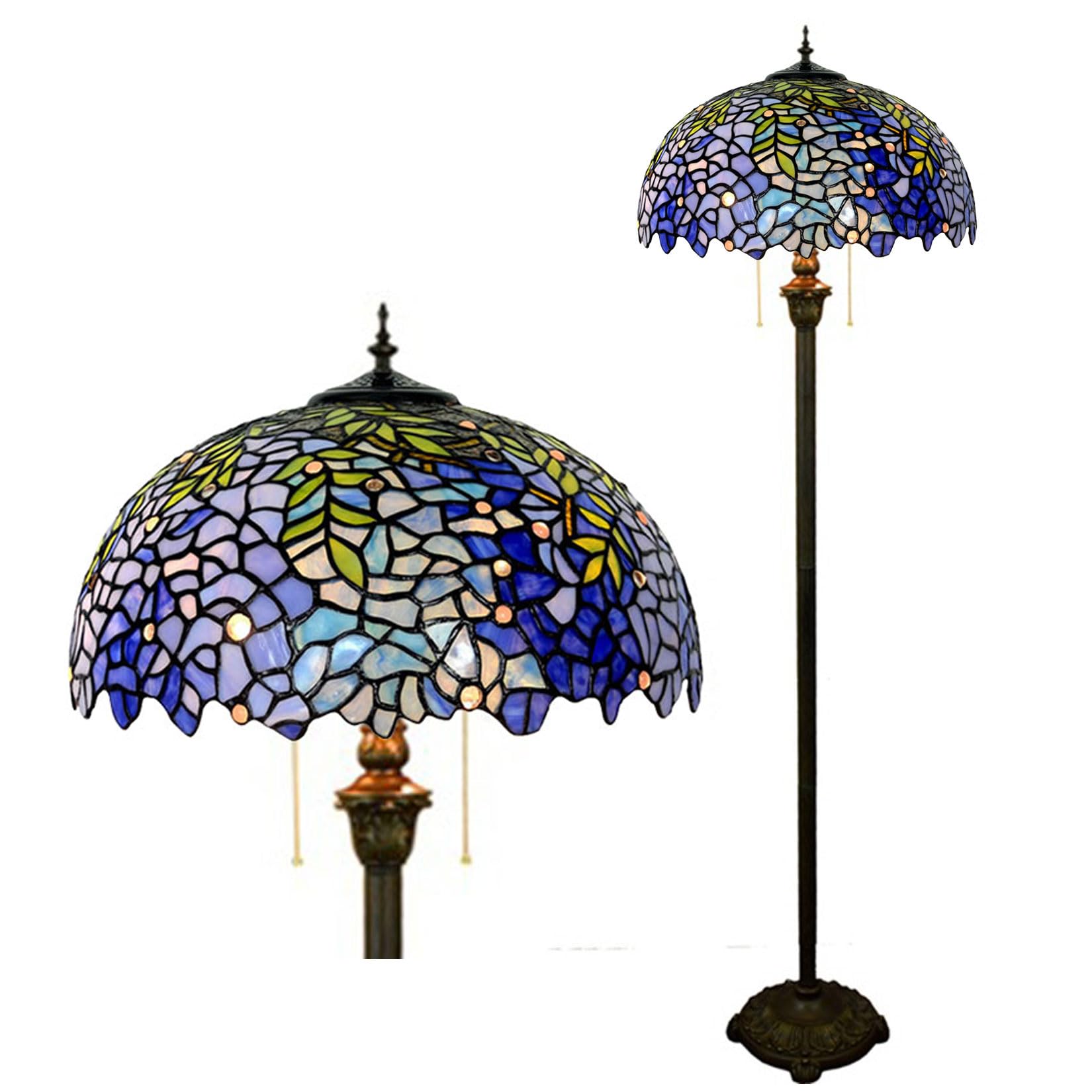 Aioneer Tiffany Floor Lamp Stained Glass Standing Reading Light 16X16X64 Inch Traditional Art Nouveau Style Rose Tulip Wisteria Dragonfly Cherry Blossom Lamp Pole Corner Lamp,Dra-Wisteria