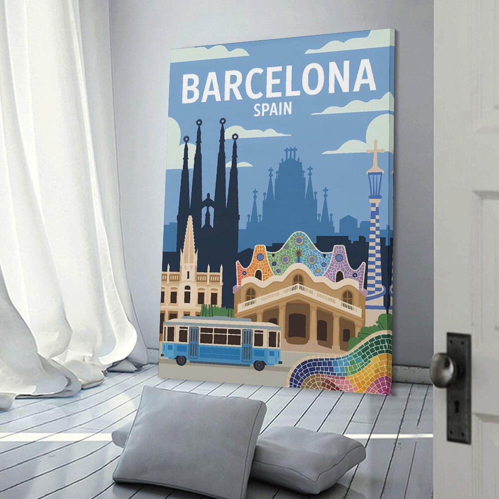 Junmoney Barcelona Spain Travel (2) Hanging Wall Art 20x30inch(50x75cm), for New Homes, Bedrooms Or Workspaces, Thoughtful Wall Decor for Art Lovers