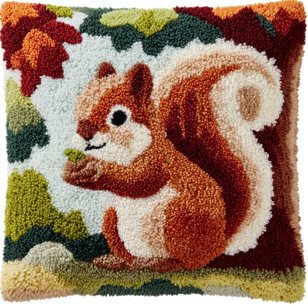 WallustrioaW Latch Hook Kits Pillow,Cute Squirrel