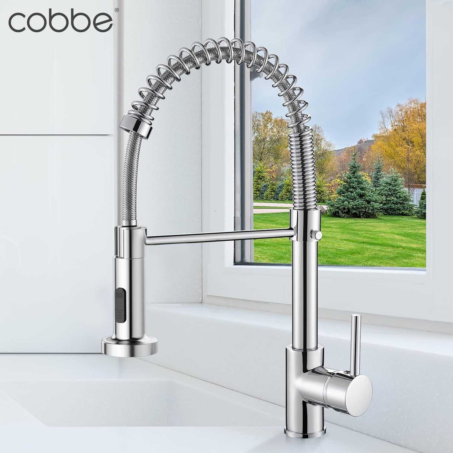 Cobbe Rubinetto da cucina, rubinetto ad alta pressione con doccetta estraibile, 2 funzioni di spruzzo, girevole a 360°, miscelatore per lavello