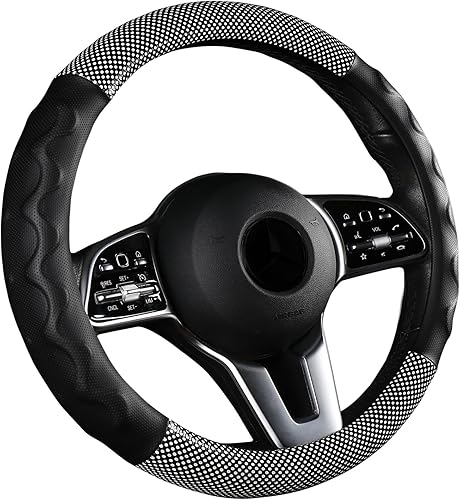 Iwantit Fundas de gel para volante, de piel con lunares y anillo interior antideslizante, ajuste universal de 14.5-15 pulgadas para automóviles,