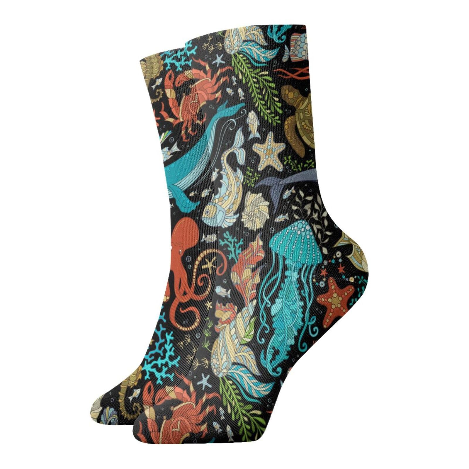 Hceaatb Adult Ankle Socks Seahorse Whale Seahorse Casual Crew Socks Combed Cotton Sock Colorful Fun Socks For Men'S Women'S Thermal