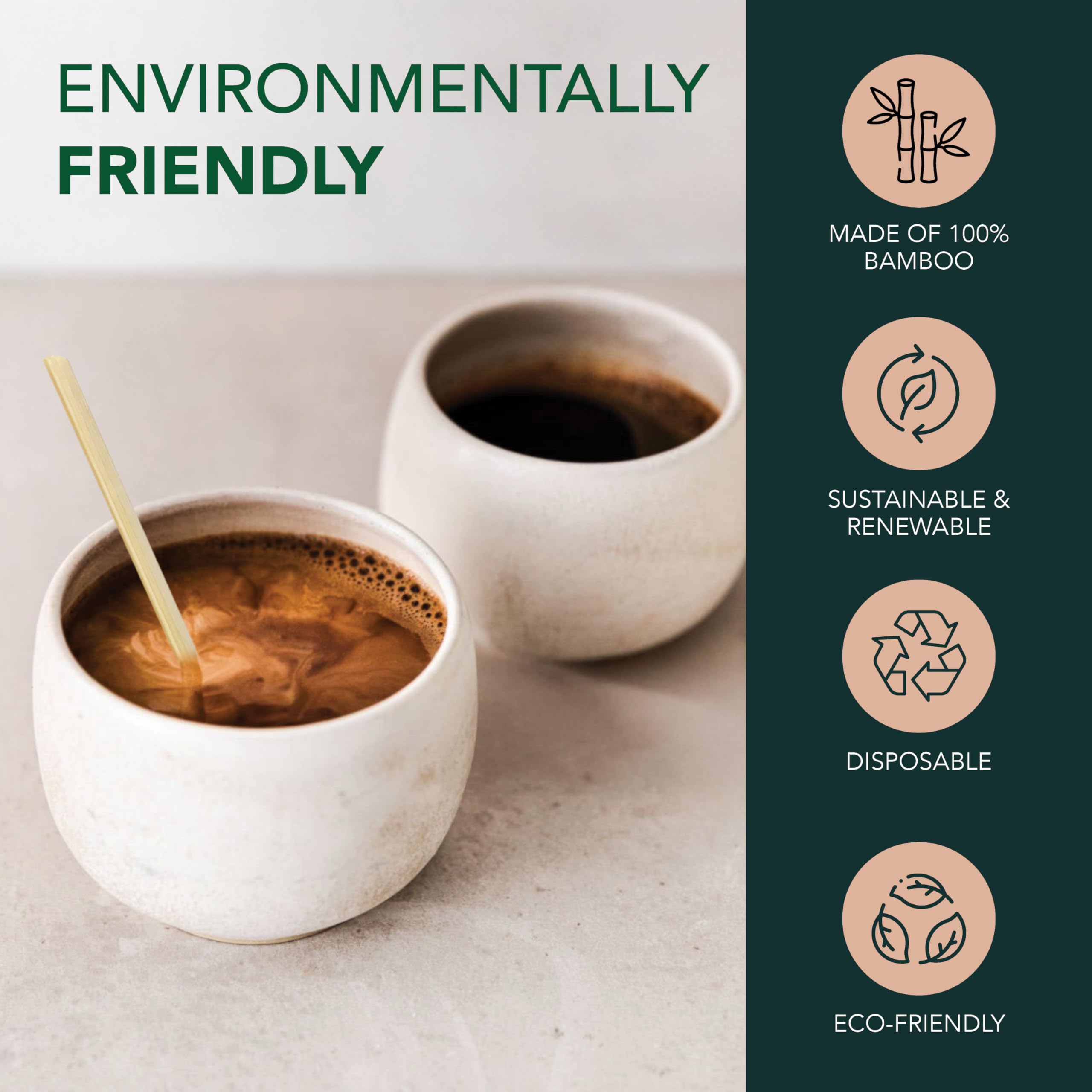 Party Essentials Bamboo Agitadores de café/Varillas para Mezclar Bebidas, Bambú, Natural