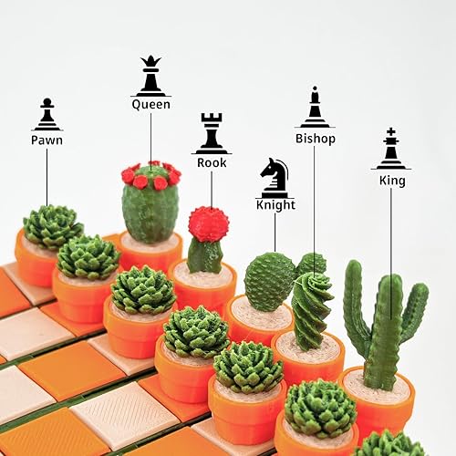 Miniatura 6 de Juego de ajedrez de cactus para adultos y niños, 32 piezas únicas de cactus impresas en 3D con alfombrilla enrollable y caja de almacenamiento para