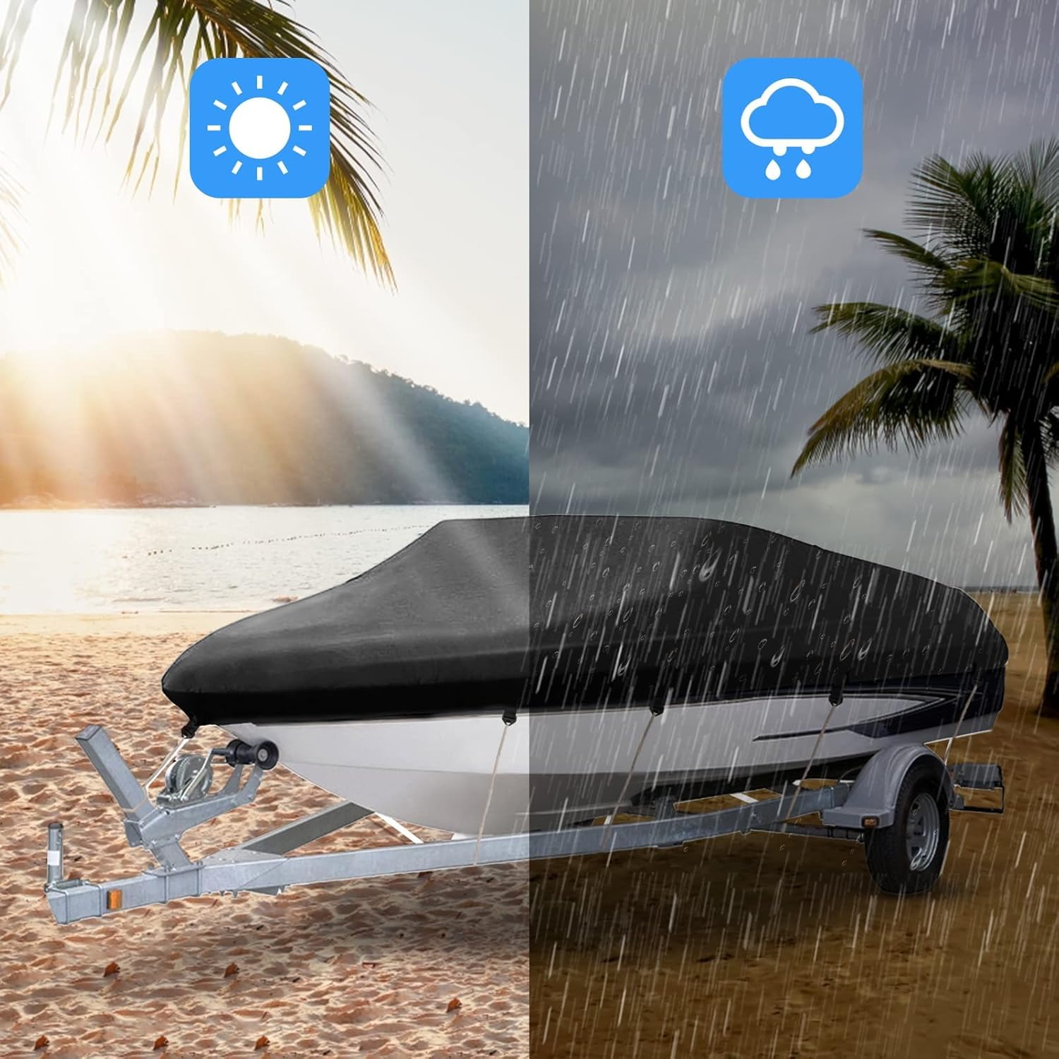 NEVERLAND Bootsplane Wasserdicht 4000PA, 420D Oxford Tuch Abdeckplanen Für Boote,Bootspersenning, Boot Persenning, Bootspersenning Schutz Cover Schwarz, V-Rumpf Boat Cover Universelle